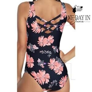 Zando Floral Cross Back One Piece Swimsuit Size S